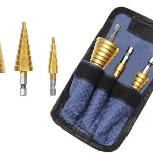 Lépcsős fúró, lépcsős fúró készlet, lépcsős lyukfúró (3 db) – Ajándék tároló táskával