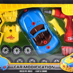 Szerelő gyermekjáték készlet, összerakható kisautóval