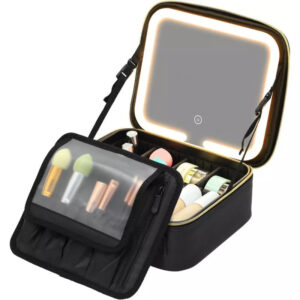 Kozmetikai táska beépített LED-es tükörrel – fekete