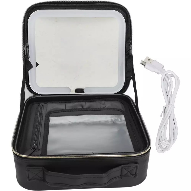 Kozmetikai táska beépített LED-es tükörrel - fekete - Image 3