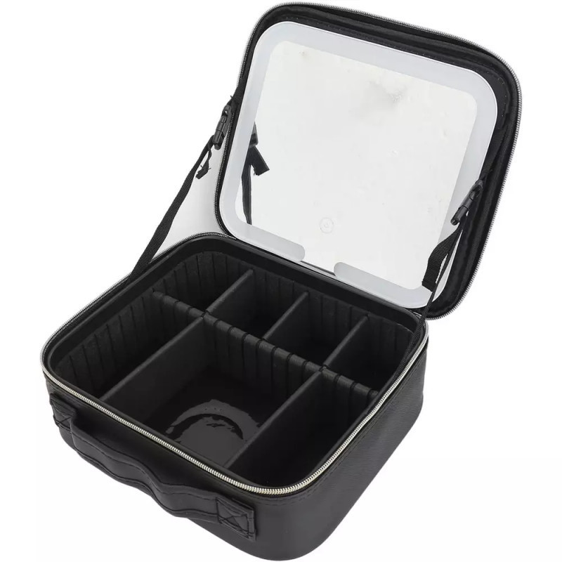 Kozmetikai táska beépített LED-es tükörrel - fekete - Image 4