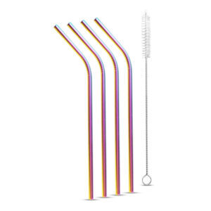 Rozsdamentes acél szívószál szett – titán szivárványos (5 darabos)