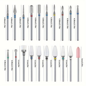 20 db-os fúrószár szett akril körömhöz – 3/32” kerámia- és keményfém fúrószárak körömfúróhoz, professzionális manikűr, pedikűr, körömápoló eszközök, illatanyagmentes