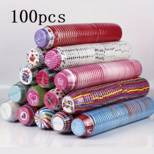 100 db-os kevert cupcake papír – Olajálló papír sütőformák muffinokhoz és cupcake-ekhez, Élelmiszerbiztonságos, vegyes minták konyhai használatra