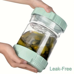 Szivárgásmentes Savanyúság Tartó Villaval – Nagy Kapacitású, Könnyen Tisztítható ABS Élelmiszertároló Edény Savanyúságokhoz