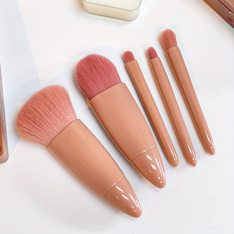 5 Darab Hordozható Mini Smink Ecset Készlet Tükörrel És Tokkal - Image 3